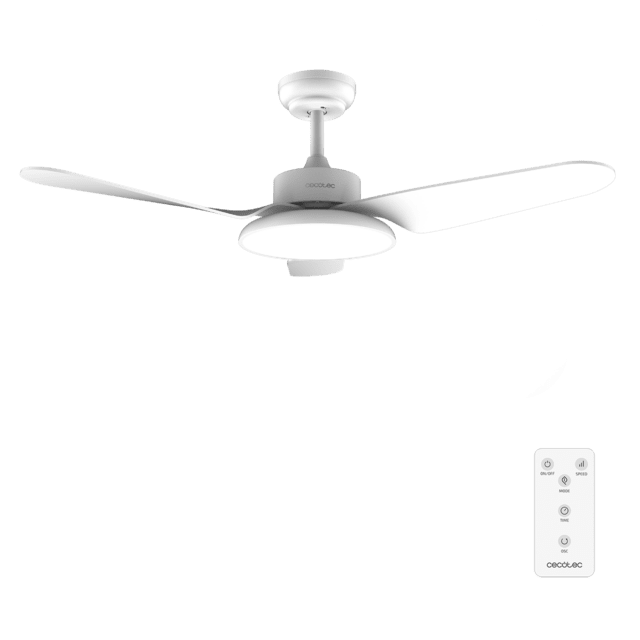 Cecotec EnergySilence Aero 5200 Light White Ventilador de techo con motor DC de 40W 43" luz LED de 20W 3 tonalidades 3 aspas temporizador programable programable modo winter/summer 6 velocidades. Ventilador de techo 