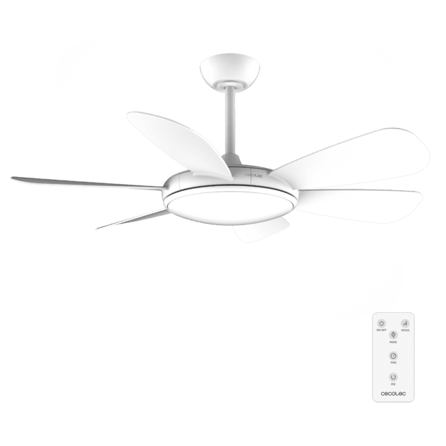 Cecotec EnergySilence Aero 5200 White Pro Ventilador de techo de 32 W con motor DC y 52 pulgadas luz LED mando a distancia temporizador 6 aspas y modo winter-summer. Ventilador de techo
