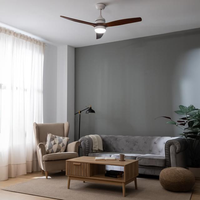 Cecotec EnergySilence Aero 5275 White&BlackWood Ventilador De Techo De 40 W Y 52" Con Motor DC Mando A Distancia Luz LED Doble Altura Temporizador Programable Modo Winter-summer. Ventilador De Techo