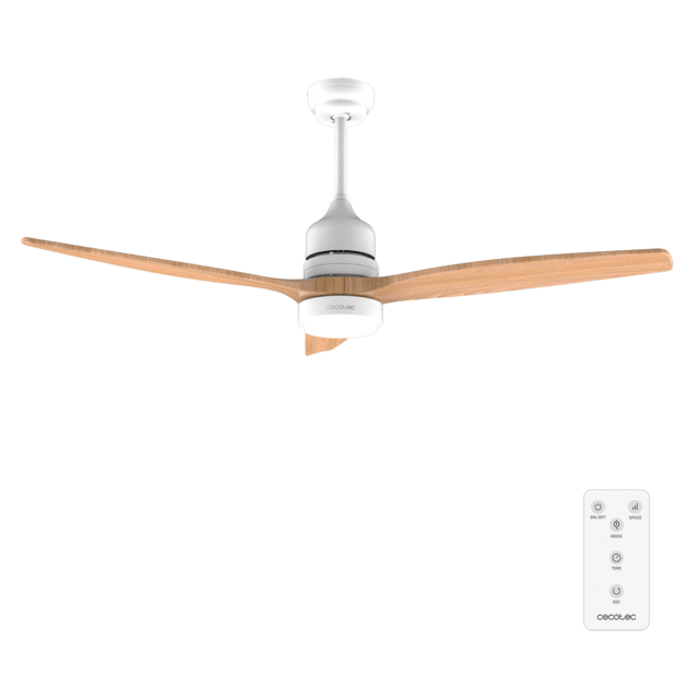 Cecotec EnergySilence Aero 5275 WhiteWood Ventilador de techo de 40 W y 52" con motor DC mando a distancia luz LED doble altura temporizador modo winter-summer. Ventilador de techo