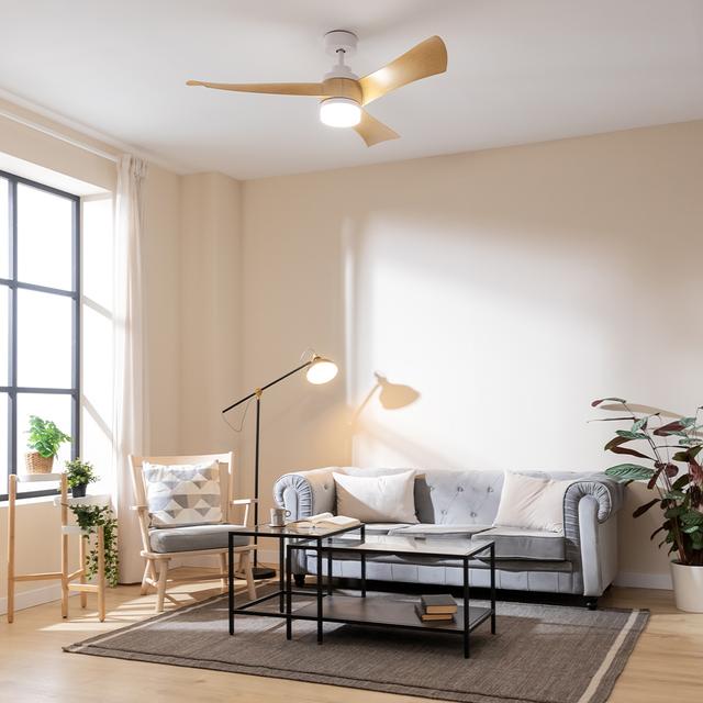 Cecotec EnergySilence Aero 5280 LightWood Ventilador De Techo De 40 W Y 52" Con Motor DC Mando A Distancia Luz LED De 18W Temporizador Programable Modo Winter-summer. Ventilador De Techo 