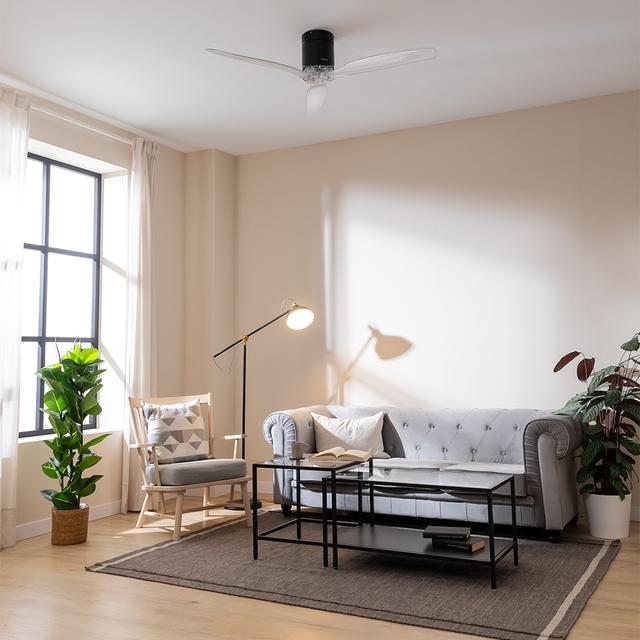 Cecotec EnergySilence Aero 5285 BlackTransparent Ventilador De Techo De 40 W Y 52” Con Mando A Distancia Control Por Wifi Y Mando A Distancia Protección IP44 6 Velocidades 3 Aspas Modo Winter-summer Y Temporizador De Hasta 8