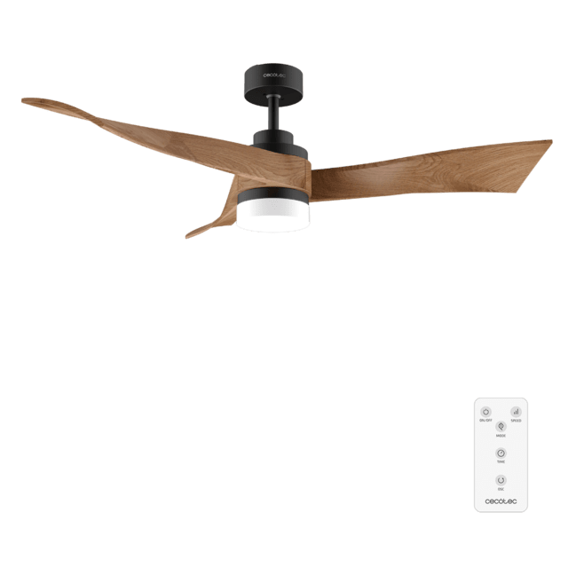 Cecotec EnergySilence Aero 5285 DarkWood Ventilador de techo de 40 W y 52" con motor DC mando a distancia luz LED de 18W temporizador programable modo winter-summer. Ventilador de techo 