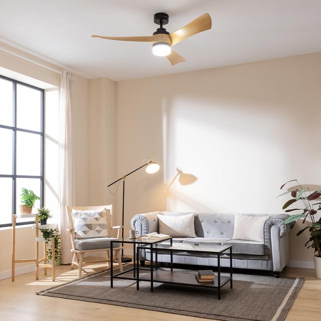 Cecotec EnergySilence Aero 5285 LightWood Ventilador De Techo De 40 W Y 52" Con Motor DC Mando A Distancia Luz LED De 18W Temporizador Programable Modo Winter-summer.  Ventilador De Techo