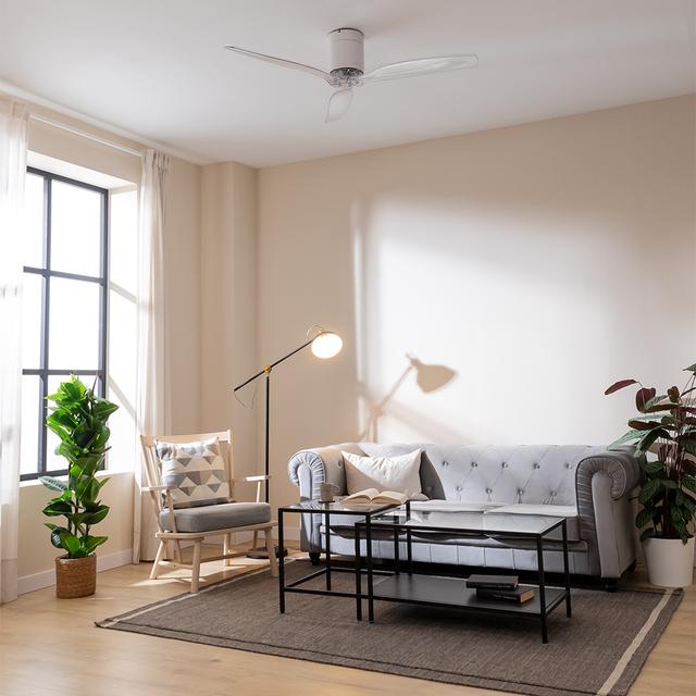 Cecotec EnergySilence Aero 5285 WhiteTransparent Ventilador De Techo De 40 W Y 52” Con Mando A Distancia Control Por Wifi Y Mando A Distancia Protección IP44 6 Velocidades 3 Aspas Modo Winter-summer Y Temporizador De Hasta 8