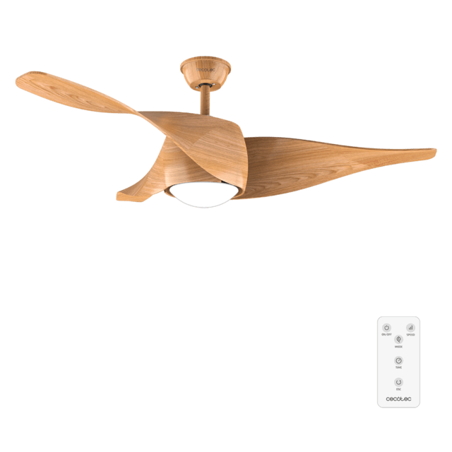 Cecotec EnergySilence Aero 5290 LightWood Ventilador de techo de 40 W y 52" con motor DC mando a distancia luz LED temporizador programable modo winter-summer. Ventilador de techo 