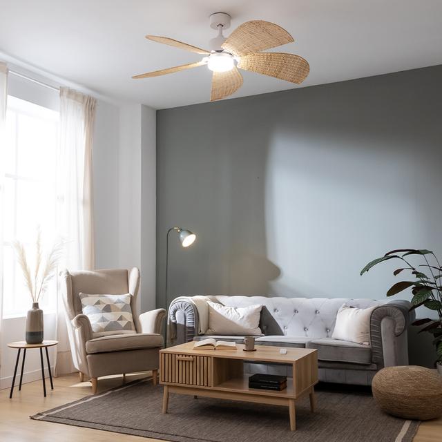 Cecotec EnergySilence Aero 5290 Natural Ventilador De Techo Con Motor DC Incorporado De 40W 52 Pulgadas Luz LED De 18W Temporizador Regulable Entre 1/2/4 Y 8 Horas Modo Winter-summer 6 Velocidades Para Seleccionar Con 5 Aspas Gi