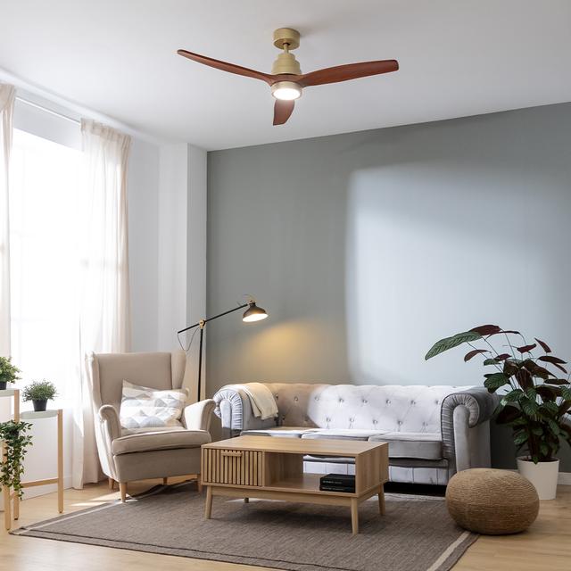 Cecotec EnergySilence Aero 5295 GoldBlack Ventilador De Techo De 35 W Con Motor DC Y 52” Con Luz LED De 18W Mando A Distancia Temporizador Y 6 Velocidades. Ventilador De Techo