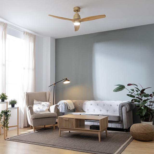 Cecotec EnergySilence Aero 5295 GoldWhite Ventilador De Techo De 35W Con Motor DC Y 52” Con Luz LED De 18W Mando A Distancia Temporizador Y 6 Velocidades. Ventilador De Techo