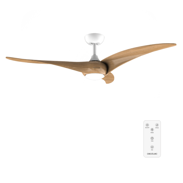 Cecotec EnergySilence Aero 5295 LightWood Ventilador de techo con motor DC de 40W 54 pulgadas con luz LED de 18W 3 tonalidades seleccionables 3 aspas temporizador programable.  Ventilador de techo