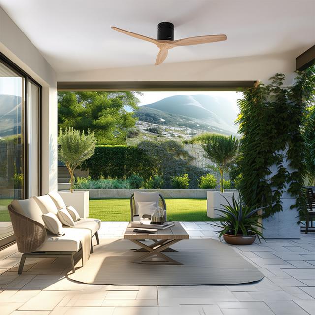 Cecotec EnergySilence Aero 5500 Aqua Black&LightWood Connected Ventilador De Techo De 40 W Y 52” Con Mando A Distancia Control Por Wifi Y Mando A Distancia Protección IP44 6 Velocidades 3 Aspas Modo Winter-summer Y Temporizad