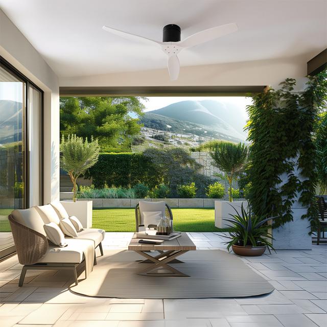 Cecotec EnergySilence Aero 5500 Aqua Black&White Connected Ventilador De Techo De 40 W Y 52” Con Mando A Distancia Control Por Wifi Y Mando A Distancia Protección IP44 6 Velocidades 3 Aspas Modo Winter-summer Y Temporizador D