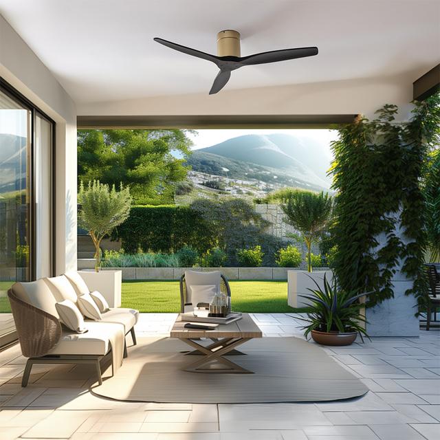 Cecotec EnergySilence Aero 5500 Aqua GoldBlack Connected Ventilador De Techo De 40 W Y 52” Con Mando A Distancia Control Por Wifi Y Mando A Distancia Protección IP44 6 Velocidades 3 Aspas Modo Winter-summer Y Temporizador De