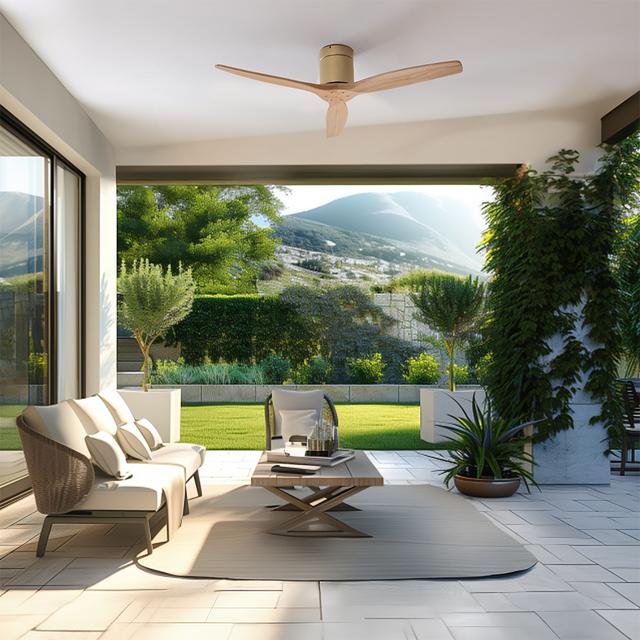 Cecotec EnergySilence Aero 5500 Aqua GoldLightWood Connected Ventilador De Techo De 40 W Y 52” Con Mando A Distancia Control Por Wifi Y Mando A Distancia Protección IP44 6 Velocidades 3 Aspas Modo Winter-summer Y Temporizador