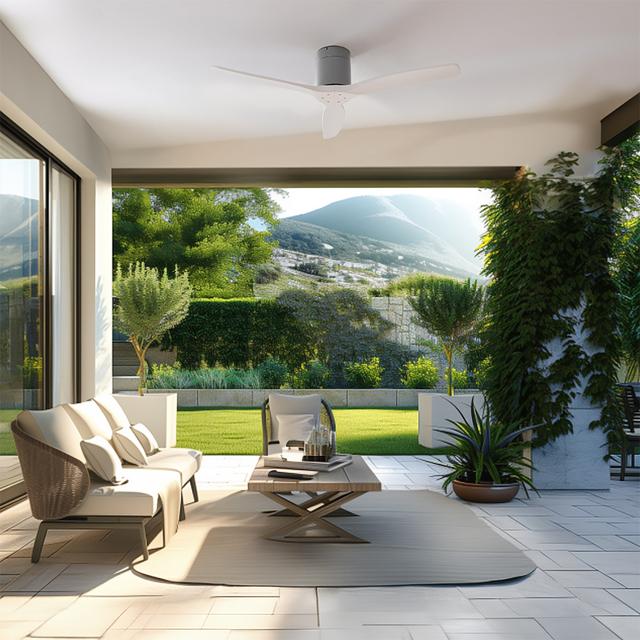 Cecotec EnergySilence Aero 5500 Aqua IronWhite Connected Ventilador De Techo De 40 W Y 52” Con Mando A Distancia Control Por Wifi Y Mando A Distancia Protección IP44 6 Velocidades 3 Aspas Modo Winter-summer Y Temporizador De