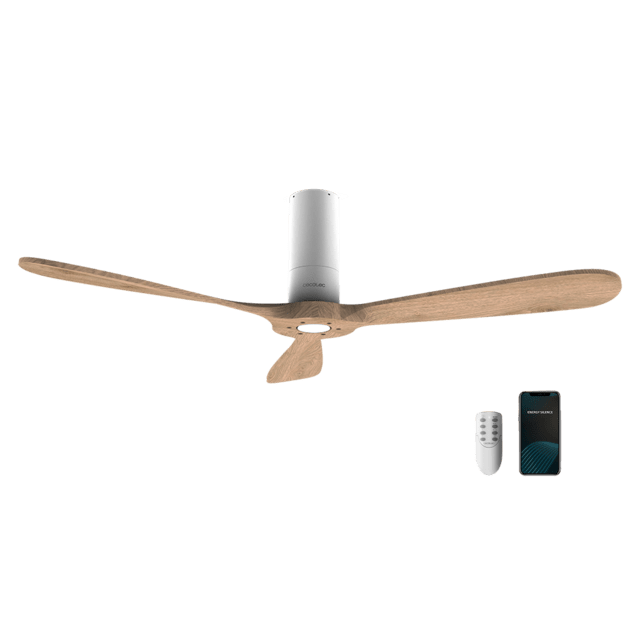 Cecotec EnergySilence Aero 5500 White Aqua Connected Ventilador de techo de 40 W y 52” con mando a distancia control por wifi y mando a distancia protección IP44 6 velocidades 3 aspas modo winter-summer y temporizador de hast
