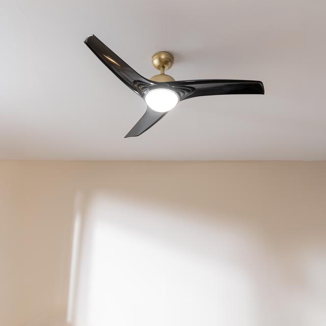 Cecotec EnergySilence Aero 560 GoldBlack Ventilador De Techo De 60W Y 52” Con Luz LED De 18W Mando A Distancia Temporizador Programable 3 Velocidades A Seleccionar Y 3 Aspas Ventilador De Techo