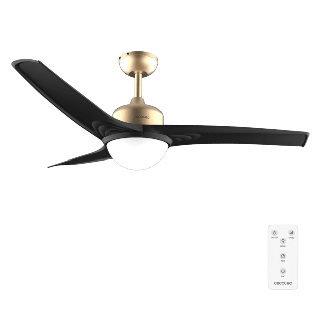 Cecotec EnergySilence Aero 560 GoldBlack Ventilador de techo de 60W y 52” con luz LED de 18W mando a distancia temporizador programable 3 velocidades a seleccionar y 3 aspas Ventilador de techo