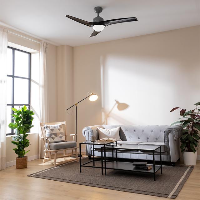 Cecotec EnergySilence Aero 560 IronBlack Ventilador De Techo De 60W Y 52” Con Luz LED De 18W Mando A Distancia Temporizador Programable 3 Velocidades A Seleccionar Y 3 Aspas Ventilador De Techo 