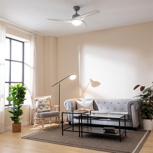 Cecotec EnergySilence Aero 560 IronWhite Ventilador De Techo De 60W Y 52” Con Luz LED De 18W Mando A Distancia Temporizador Programable 3 Velocidades A Seleccionar Y 3 Aspas