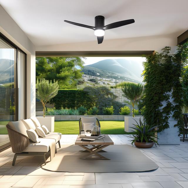 Cecotec EnergySilence Aero 5600 Aqua Black&Black Connected Ventilador De Techo De 40 W Y 52” Con Mando A Distancia Control Por Wifi Y Mando A Distancia Protección IP44 Luz 6 Velocidades 3 Aspas Modo Winter-summer Y Temporizad