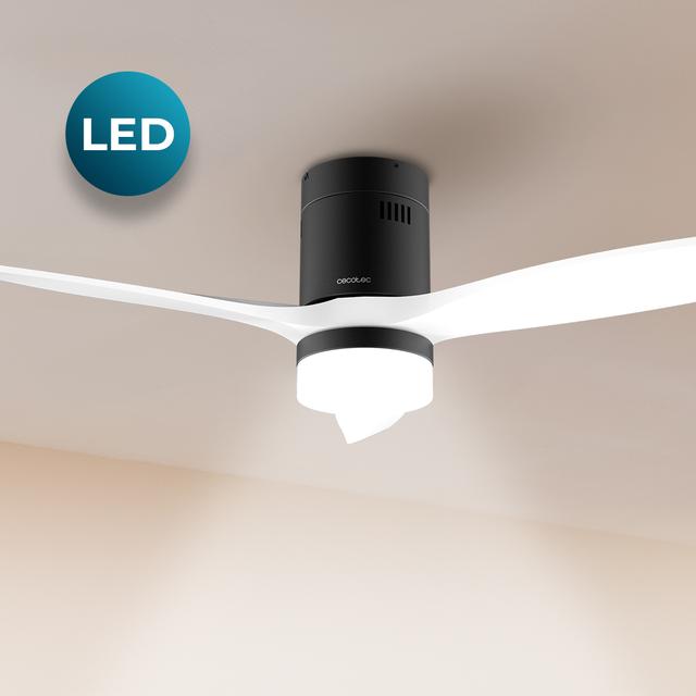 Cecotec EnergySilence Aero 5600 Aqua Black&White Connected Ventilador De Techo De 40 W Y 52” Con Mando A Distancia Control Por Wifi Y Mando A Distancia Protección IP44 Luz 6 Velocidades 3 Aspas Modo Winter-summer Y Temporizad
