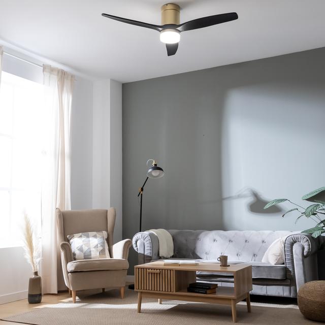 Cecotec EnergySilence Aero 5600 Aqua GoldBlack Connected Ventilador De Techo De 40 W Y 52” Con Mando A Distancia Control Por Wifi Y Mando A Distancia Protección IP44 Luz 6 Velocidades 3 Aspas Modo Winter-summer Y Temporizador