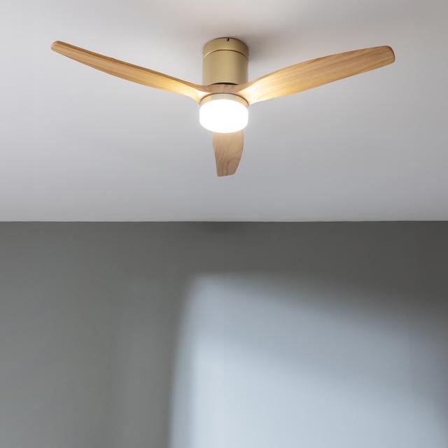 Cecotec EnergySilence Aero 5600 Aqua GoldLightWood Connected Ventilador De Techo De 40 W Y 52” Con Mando A Distancia Control Por Wifi Y Mando A Distancia Protección IP44 Luz 6 Velocidades 3 Aspas Modo Winter-summer Y Temporiz