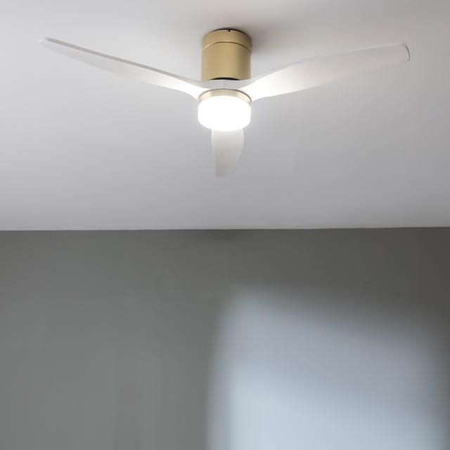 Cecotec EnergySilence Aero 5600 Aqua GoldWhiteWood Connected Ventilador De Techo De 40 W Y 52” Con Mando A Distancia Control Por Wifi Y Mando A Distancia Protección IP44 Luz 6 Velocidades 3 Aspas Modo Winter-summer Y Temporiz