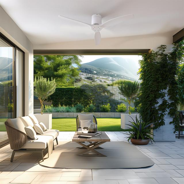 Cecotec EnergySilence Aero 5600 Aqua IronWhiteWood Connected Ventilador De Techo De 40 W Y 52” Con Mando A Distancia Control Por Wifi Y Mando A Distancia Protección IP44 6 Velocidades 3 Aspas Modo Winter-summer Y Temporizador