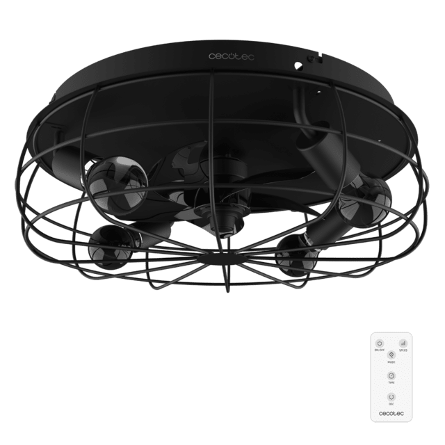 Cecotec EnergySilence LampAero 600 Iron Design Ventilador de techo de diseño con motor DC con una potencia de 20W y lámpara integrada con 5 aspas de 11 pulgadas control remoto 3 velocidades 3 tonalidades de luz disponibles tem