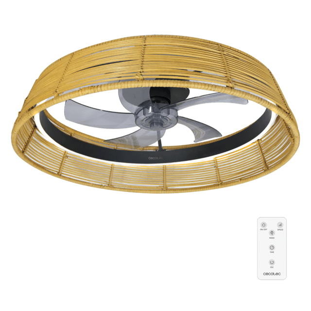 Cecotec EnergySilence LampAero 600 Natural Design Ventilador de techo de diseño con motor DC con una potencia de 20W y luz LED de 40W con 5 aspas de 17 pulgadas control remoto 6 velocidades 3 tonalidades de luz disponibles temp