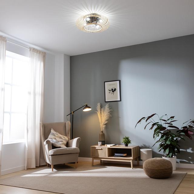 Cecotec EnergySilence LampAero 600 Natural LightWood Ventilador De Techo De Diseño Con Motor DC Con Una Potencia De 20W Y Lámpara Integrada Con 5 Aspas De 11 Pulgadas Control Remoto 3 Velocidades 3 Tonalidades De Luz Disponibl