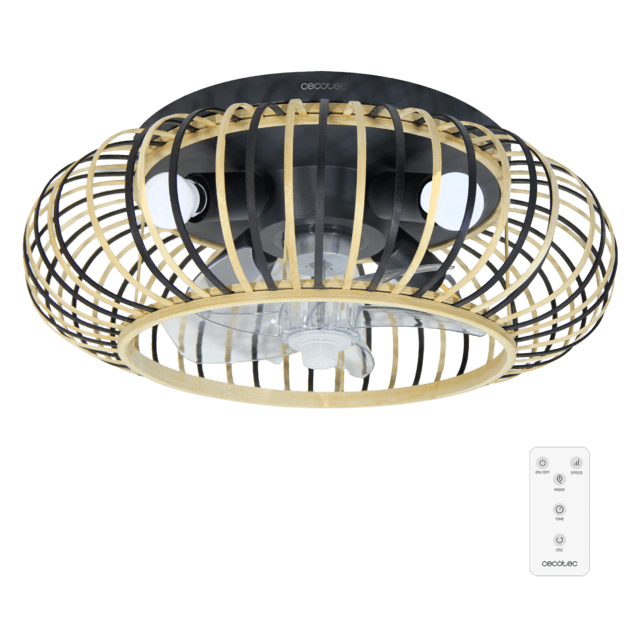 Cecotec EnergySilence LampAero 600 Natural Wood Ventilador de techo de diseño con motor DC con una potencia de 20W y lámpara integrada con 5 aspas de 11 pulgadas control remoto 3 velocidades 3 tonalidades de luz disponibles te