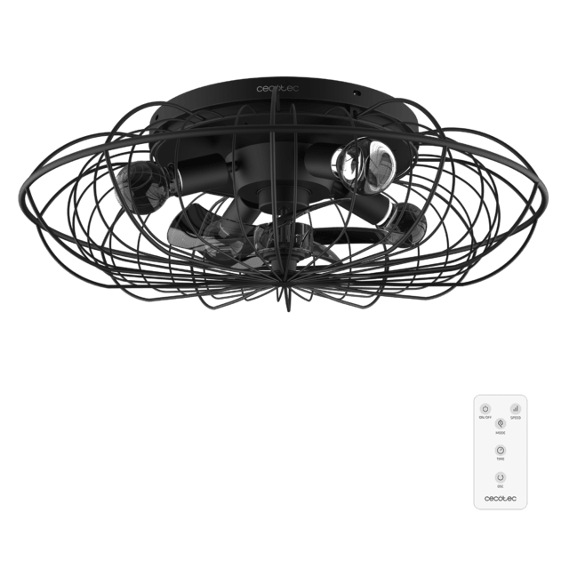 Cecotec EnergySilence LampAero 650 Iron Design Ventilador de techo de diseño con motor DC con una potencia de 20W y lámpara integrada con 5 aspas de 11 pulgadas control remoto 3 velocidades 3 tonalidades de luz disponibles tem