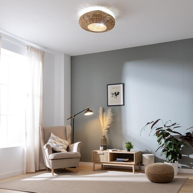 Cecotec EnergySilence LampAero 650 Natural Wicker Ventilador De Techo De Diseño Con Motor DC Con Una Potencia De 20W Y Lámpara Integrada Con 5 Aspas De 11 Pulgadas Control Remoto 3 Velocidades 3 Tonalidades De Luz Disponibles