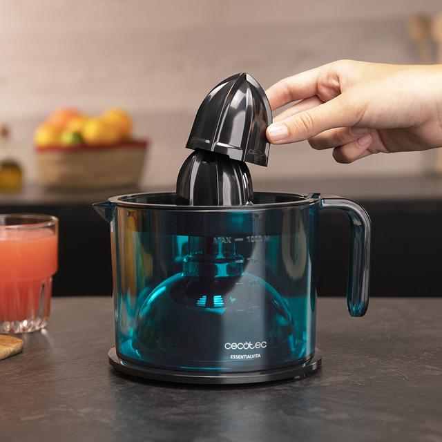 Cecotec EssentialVita Adjust Black. Exprimidor Eléctrico Con Potencia 40 W Filtro Regulador De Pulpa 2 Conos Desmontables Boquilla Antigoteo Apto Lavavajillas Exprimidor Naranjas Eléctrico