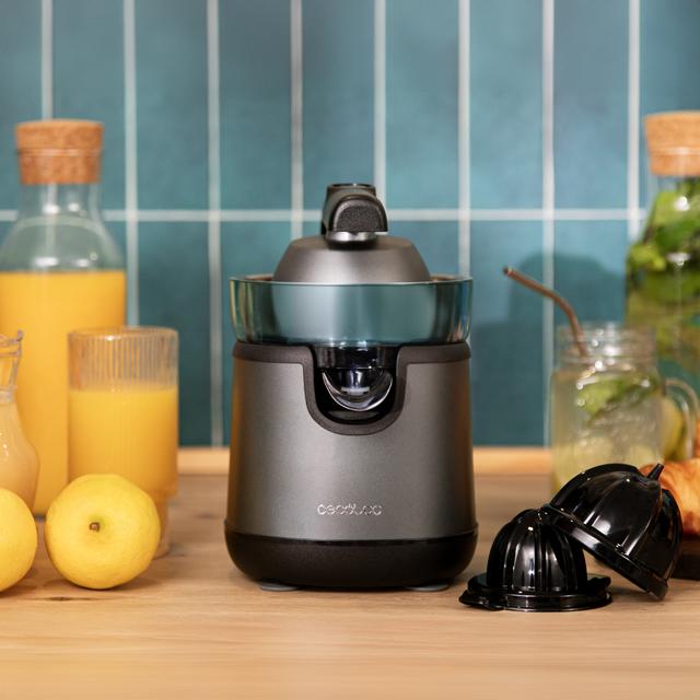 Cecotec EssentialVita Hyden 120 Hybrid Exprimidor Eléctrico De Brazo Para Naranjas Y Cítricos Con 120 W De Potencia Y Dos Conos Desmontables De Plástico De Diferente Tamaño. Mango Y Tapa De Plástico Con Una Capacidad De 250