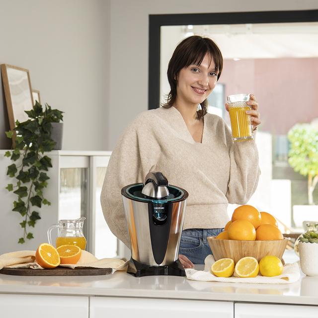 Cecotec EssentialVita Hyden 600 Steel Exprimidor Eléctrico De Brazo De Inox Para Naranjas Y Cítricos Con 600 W De Potencia Filtro De Acero Inoxidable Y Dos Conos Desmontables De Plástico De Diferente Tamaño. Exprimidor Eléc