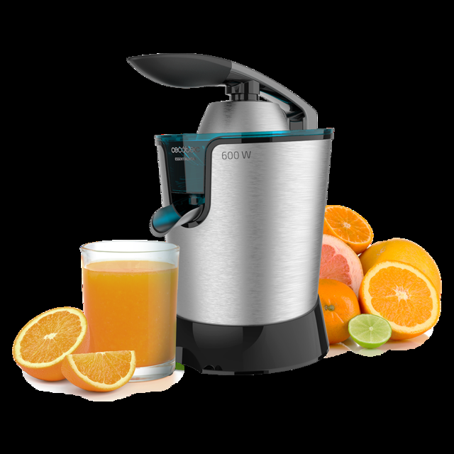 Cecotec EssentialVita PowerAdjust 600 Black. Exprimidor eléctrico de brazo de 600W Filtro regulador de pulpa Segundo filtro de acero inoxidable Exprimidor de naranjas eléctrico