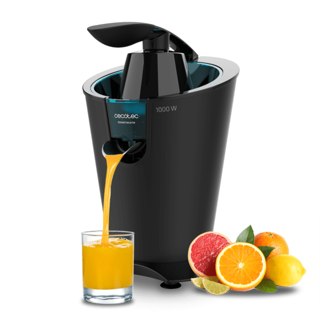 Cecotec EssentialVita PowerFresh 1000 Black Exprimidor Eléctrico De Brazo Con 1000 W Cuerpo Soft Tocuh Filtro De Acero Inoxidable Y Dos Conos Desmontables.  Exprimidor Eléctrico