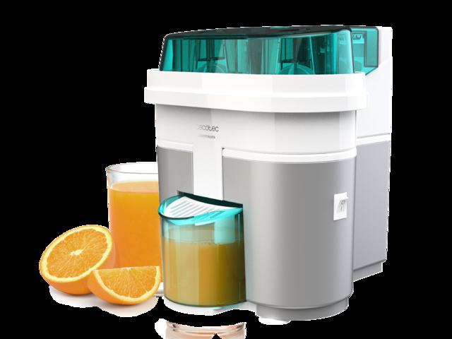Cecotec EssentialVita Twice White. Exprimidor Naranjas eléctrico de 90 W Doble Cabezal y Cortador Filtro para Pulpa Vaso 500ml Piezas aptas para lavavajillas Exprimidor de naranjas eléctrico