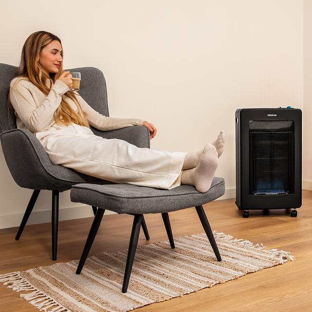 Cecotec Estufa De Gas ReadyWarm 4200 BlueFlame Foldable Estufa De Gas De Llama Azul Plegable Con 4200 W 2 Niveles De Potencia Encendido Piezoeléctrico Y Triple Sistema De Seguridad. Estufa De Gas