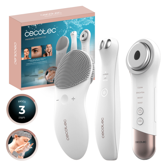 Cecotec FaceCare SkinRoutine SkinRoutine que incluye un limpiador facial un dispositivo antiojeras y un masajeador facial además de incluir un kit de diadema y muñequeras  Limpiador facial un dispositivo antiojeras y un masaj