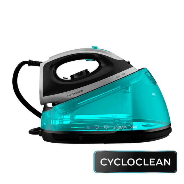 Cecotec Fast&Furious 8010 Vital. Centro de Planchado de 2400 W 6 Bares de Presión Suela Cerámica Ultradeslizante Turbo Slide 125 g/min Vapor continuo y 360 g/min Golpe de vapor Sistema de seguridad Centro de planchado