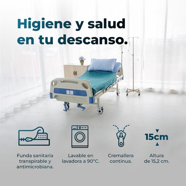 Cecotec Flow 1500 HealthConfort 150x200 Colchón Sanitario Con Núcleo De Espuma HR Y Capa Viscoelástica. 15 Cm De Altura. Funda Sanitaria Impermeable Y Lavable 90º. Transpirable. Barrera Antimicrobiana. Baja Inflamabilidad. A
