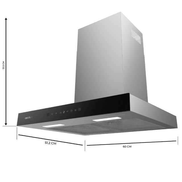 Cecotec Flux TT 605500 Glass Black A++ Campana T De 60cm De Ancho Acabado Frontal Cristal Negro Succión 550m3/h Motor 70W Clase A++ Control Táctil 3 Niveles De Potencia Booster Luz Filtro De Carbono Hand Movement Control Y Del
