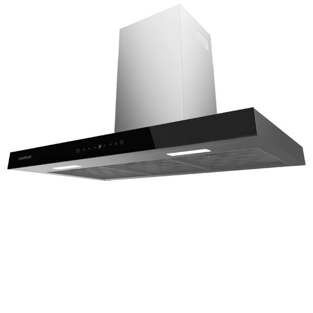 Cecotec Flux TT 905500 Glass Black A++ Campana T De 90cm De Ancho Acabado Frontal Cristal Negro Succión 550m3/h Motor 70W Clase A++ Control Táctil 3 Niveles De Potencia Luz Filtro De Carbono Hand Movement Control Y Delay Funct