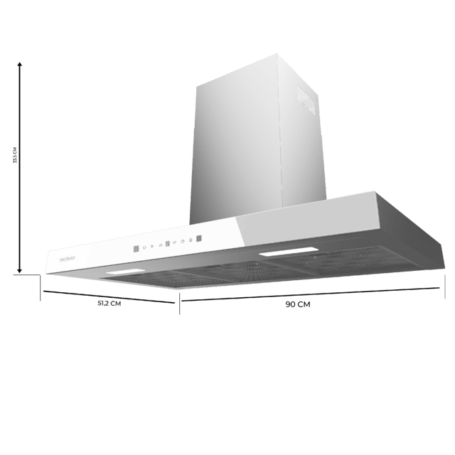 Cecotec Flux TT 905500 Glass White A++ Campana T De 90cm De Ancho Acabado Frontal Cristal Blanco Succión 550m3/h Motor 70W Clase A++ Control Táctil 3 Niveles De Potencia Luz Filtro De Carbono Hand Movement Control Y Delay Func