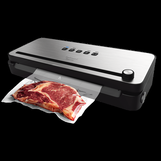 Cecotec FoodCare SealVac 140 SteelCut. Envasadora Al Vacío De Potencia 140 W Velocidad De Vacío 10 Segundos Acero Inoxidable Presión De Vacío 0 75 Bares Luz LED Admite Bolsas Genéricas Envasadora Al Vacío  